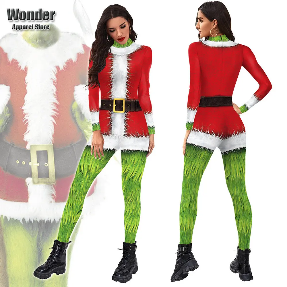 

Women Christmas Xmas New Year 3D Printing Jumpsuit Adult Halloween Cosplay Costumes Party Role Playing Dress Up Outfit