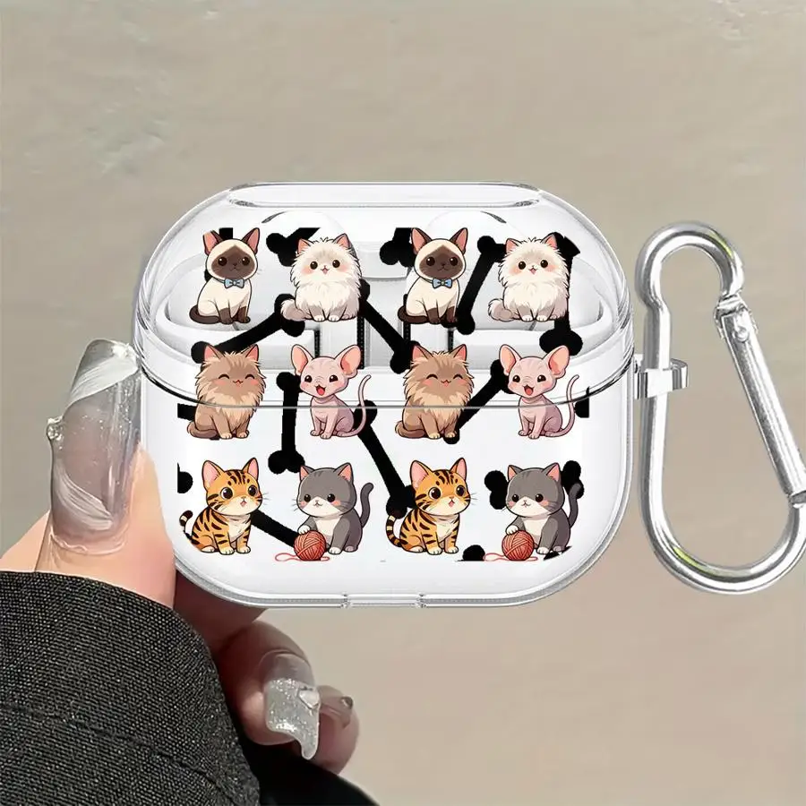 Фото Чехол для наушников Cute Cat Squad Art Case для Samsung Galaxy Buds 4 Pro 3Pro 2Pro 2 Live 4Pro 3 FE, прозрачный чехол для наушников с крючком №1