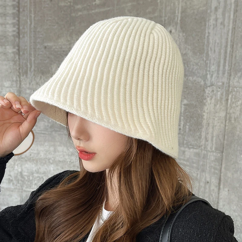 

New Knitted Fisherman Hat Women 2022 Autumn Winter South Korea Version Simple Show Face Small Wide Brimmed Basin Cap Warm Hat