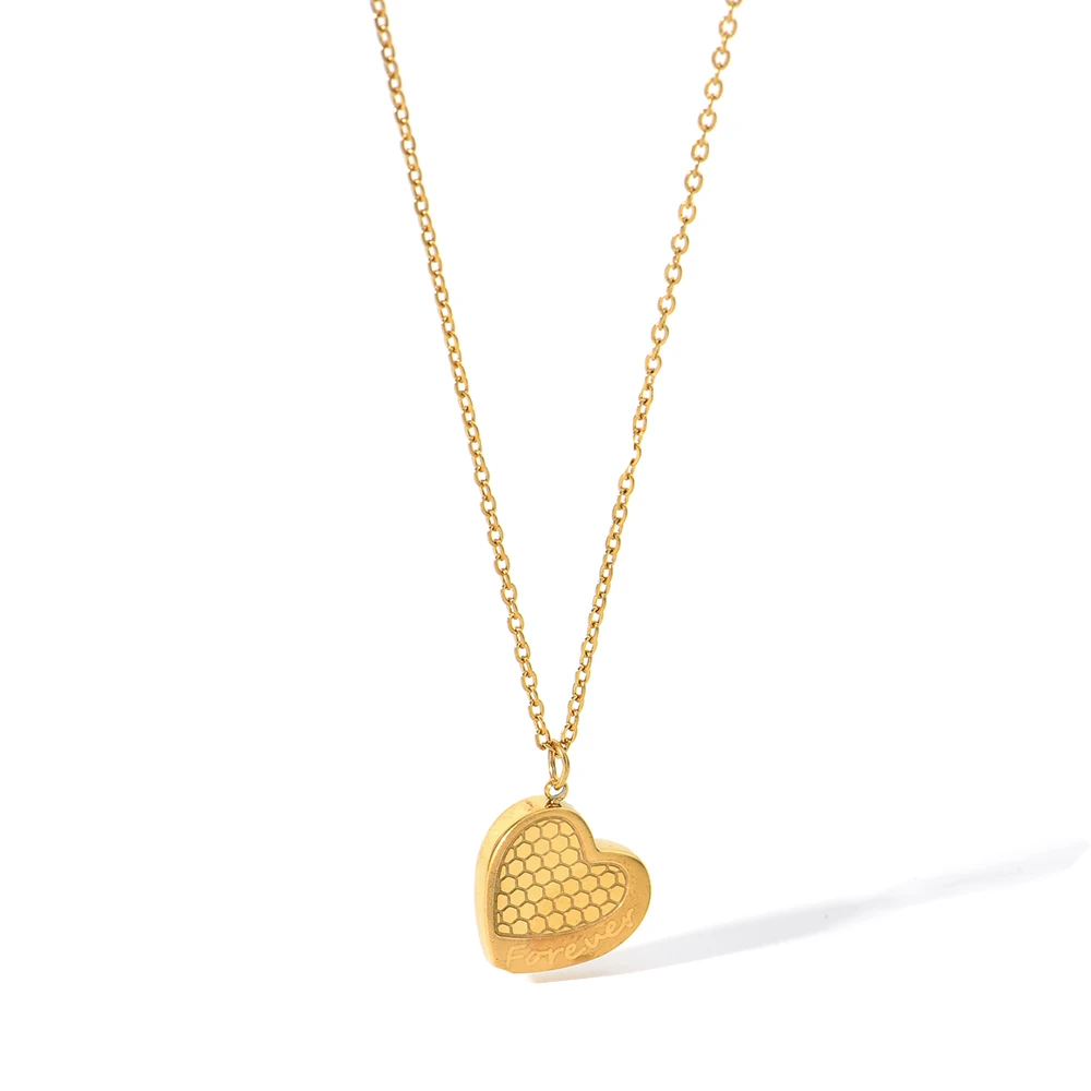 Rivca newest fashion stainless steel heart pendant necklace Gold Plated Chain Trendy charm choker for women jewelry wholesale