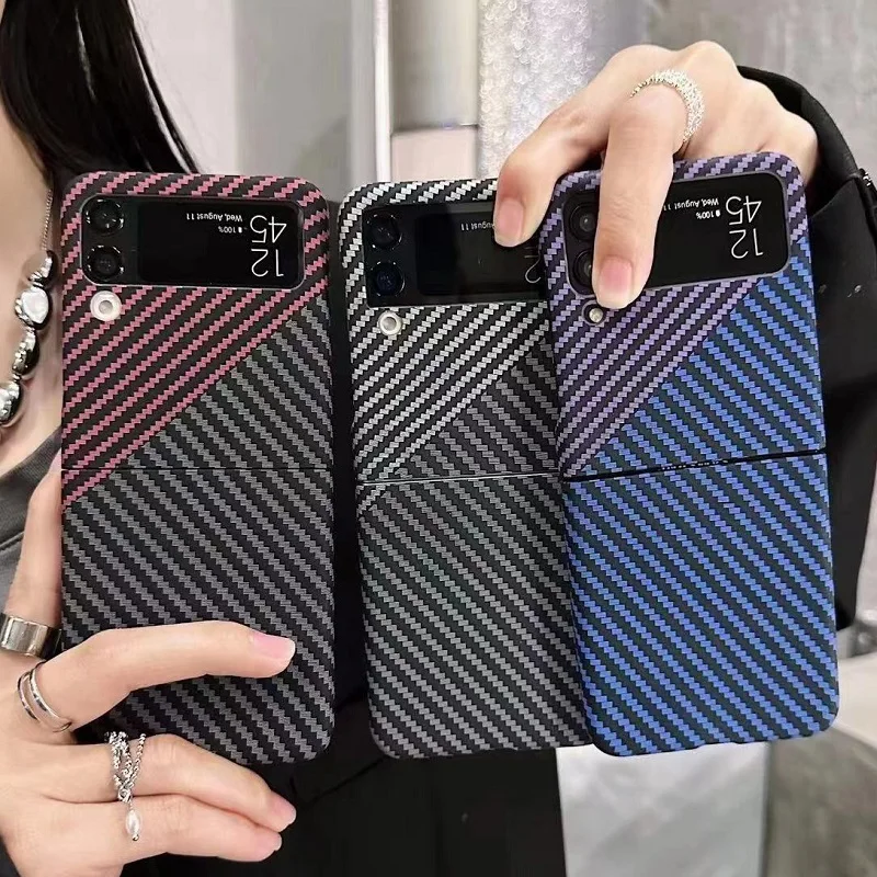 

HOCE Carbon Fiber Phone Case For Samsung Galaxy Z Flip 4 Flip 3 Protective Cases For Flip4 Flip3 Color Mixture Cover flip4 flip3