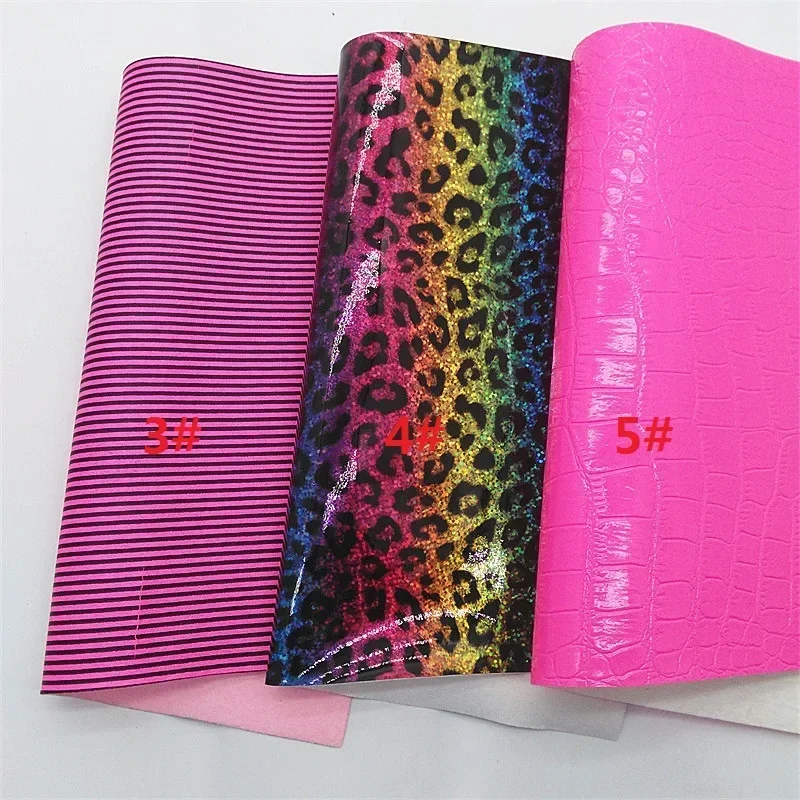Розовые блестящие кожаные листы радужная змея леопард синтетическая кожа полосы