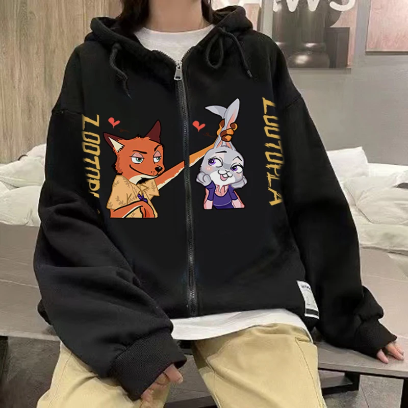 

Disney Zootopia Fox Nick and Rabbit Judy Women Sweatshirts Clothing Hoodies Winter Print Hooded Women Long Sleeve Zip up hoodie
