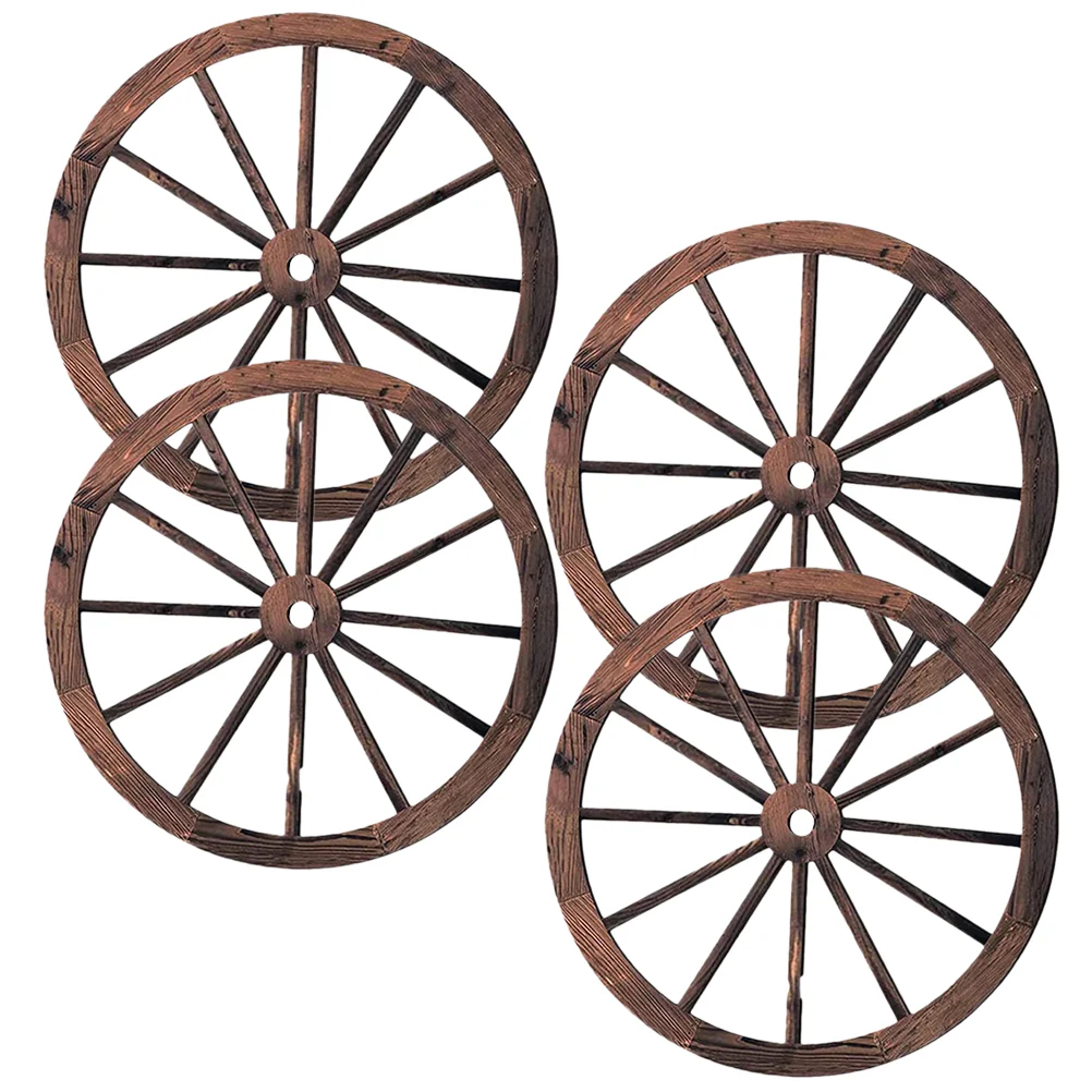

4 Pcs Round Wheel Wall Decor Home Decorate Vintage Wood Wooden Decorative Hanging Outdoor