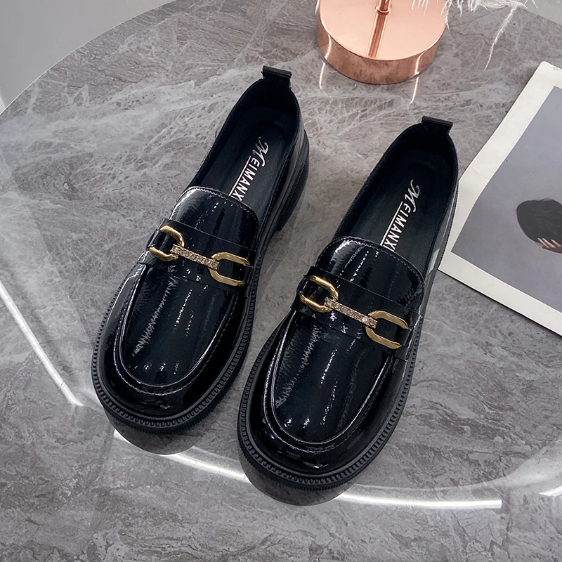 

2022 Flat Shoes Women Ladies Loafers Round Toe Platform Shoes Metal Buckle Shoes Fashion Retro Oxford Shoes Zapatos De Mujer
