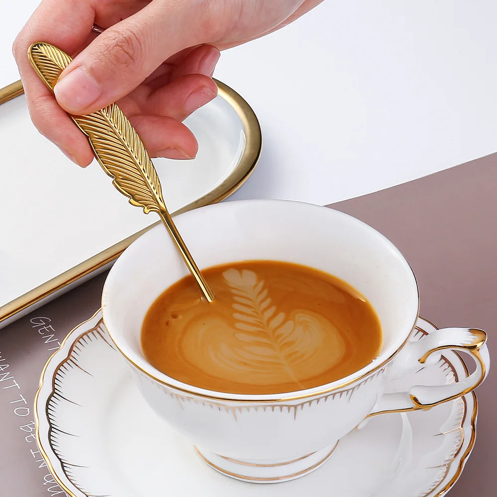 

1PC Novelty INS Retro Feather Wings Coffee Scoops Gold Stainless Steel Coffee Spoons For Womens Mens Party Favors Kids Gifts