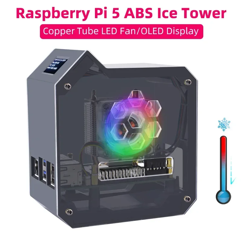 Raspberry Pi 5 abs Mini Tower чехол медная трубка ice tower fan PWM JST 4-контактный порт RGB светодиодный