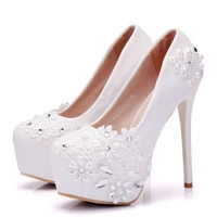 new high heels bridal shoes wedding rhinestones white lace wedding shoes spring summer bridesmaid shoes