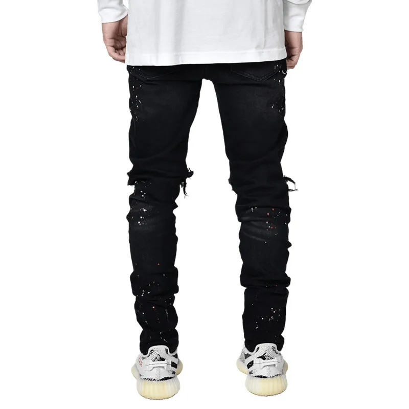 2022 New Men's Slim Jeans Hipster Knee Hole Paint Pencil Pants Autumn Ripped Jeans Full Length Streetwear Men Denim Pants