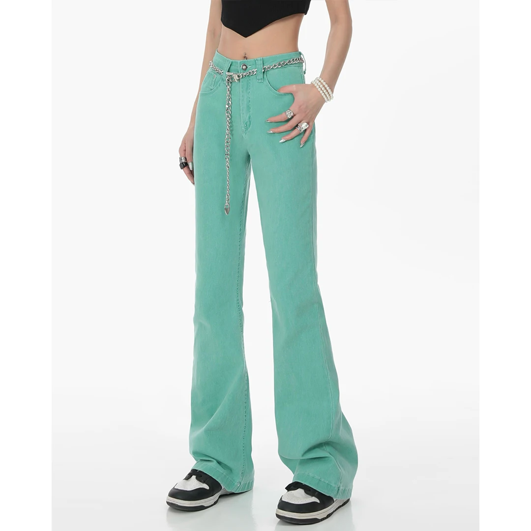 Green Women Jeans High Waist Bell-bottoms Jean  2022 Summer Fashion Y2k Casual Streetwear Female Pants
