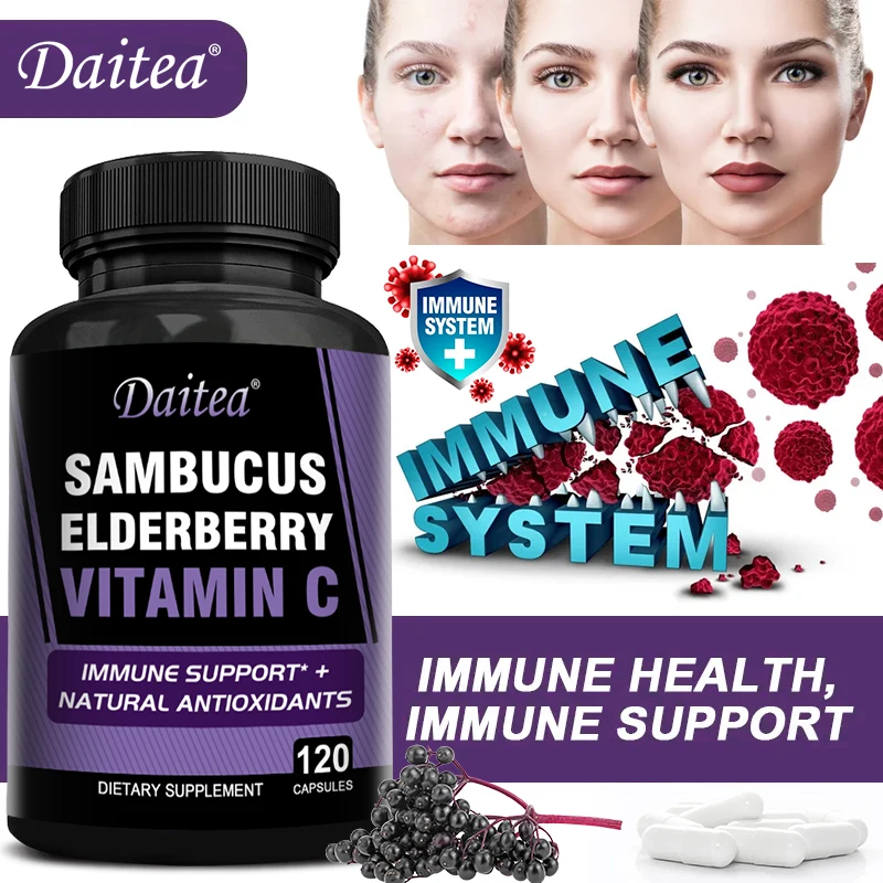 

Sambucus Elderberry Zinc Vitamin C Supplement - Natural Antioxidant, Immune, Skin, Heart Health Support - Non-GMO, Gluten-Free