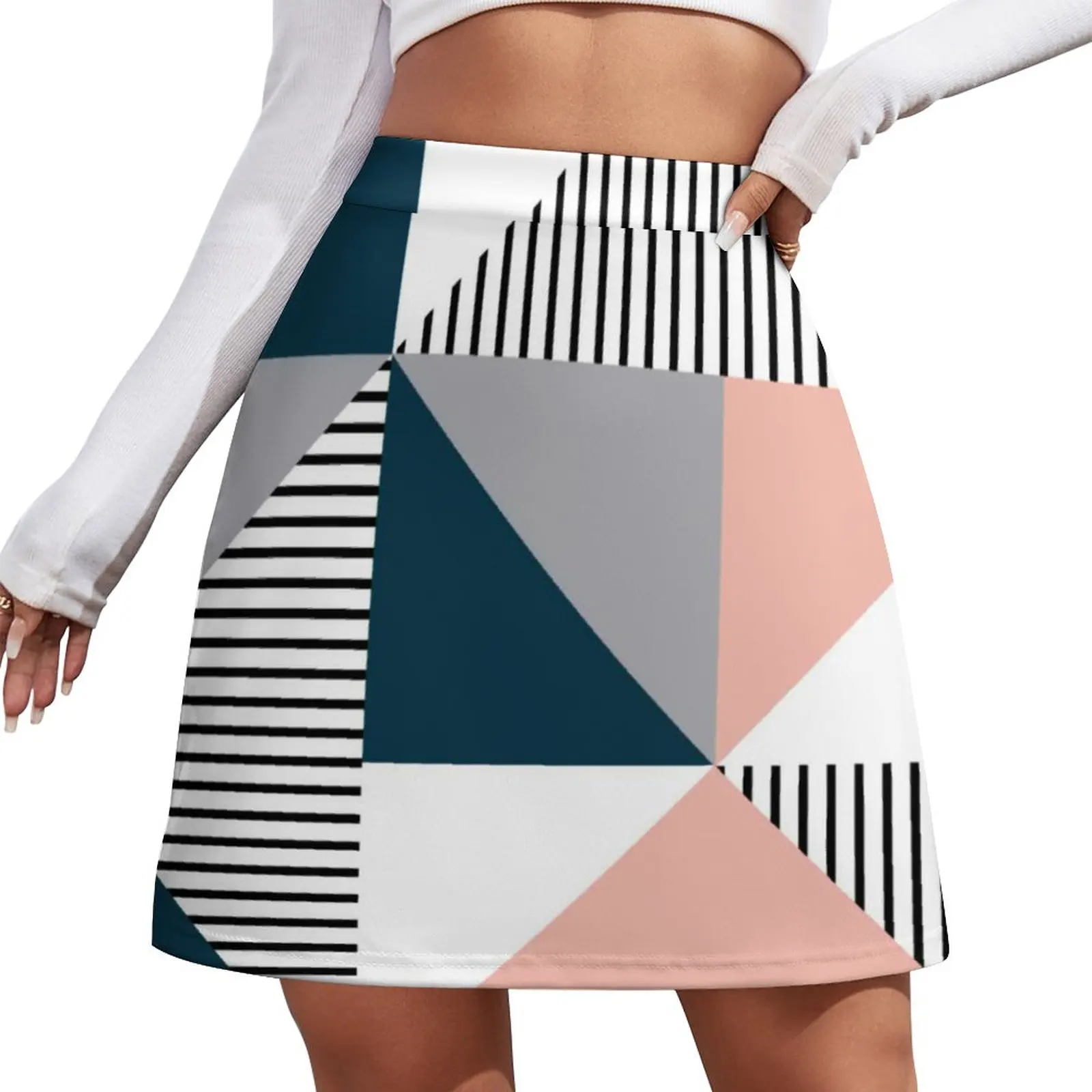 

Юбка женская в скандинавском стиле, Повседневная мини-юбка с завышенной талией и абстрактным разноцветным геометрическим принтом, большие ...