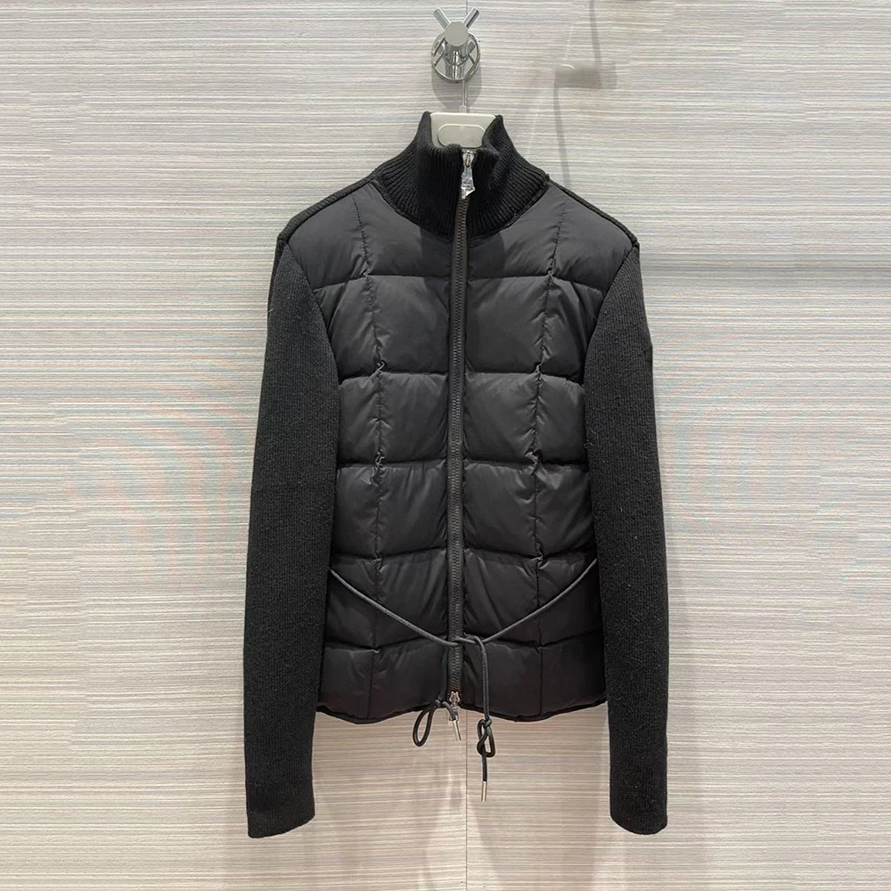 

Women's Down Jacket 2023 Fall & Winter New Y2k Splicing Drawstring Waist Jacket White Duck Down Standing Collar Warm Down Jacket