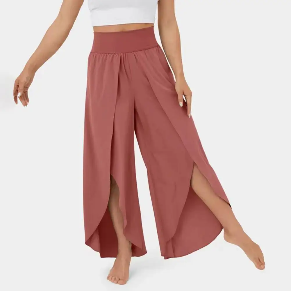 Women Culottes Irregular Hem Wide Leg High Waist Solid Color Women Pants Pleated Split Lady Yoga Pants Female Clothes