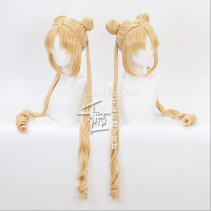 

Tsukino Usagi Cosplay Wig Long Curly Blonde Double Ponytails Heat Resistant Synthetic Wigs + Wig Cap