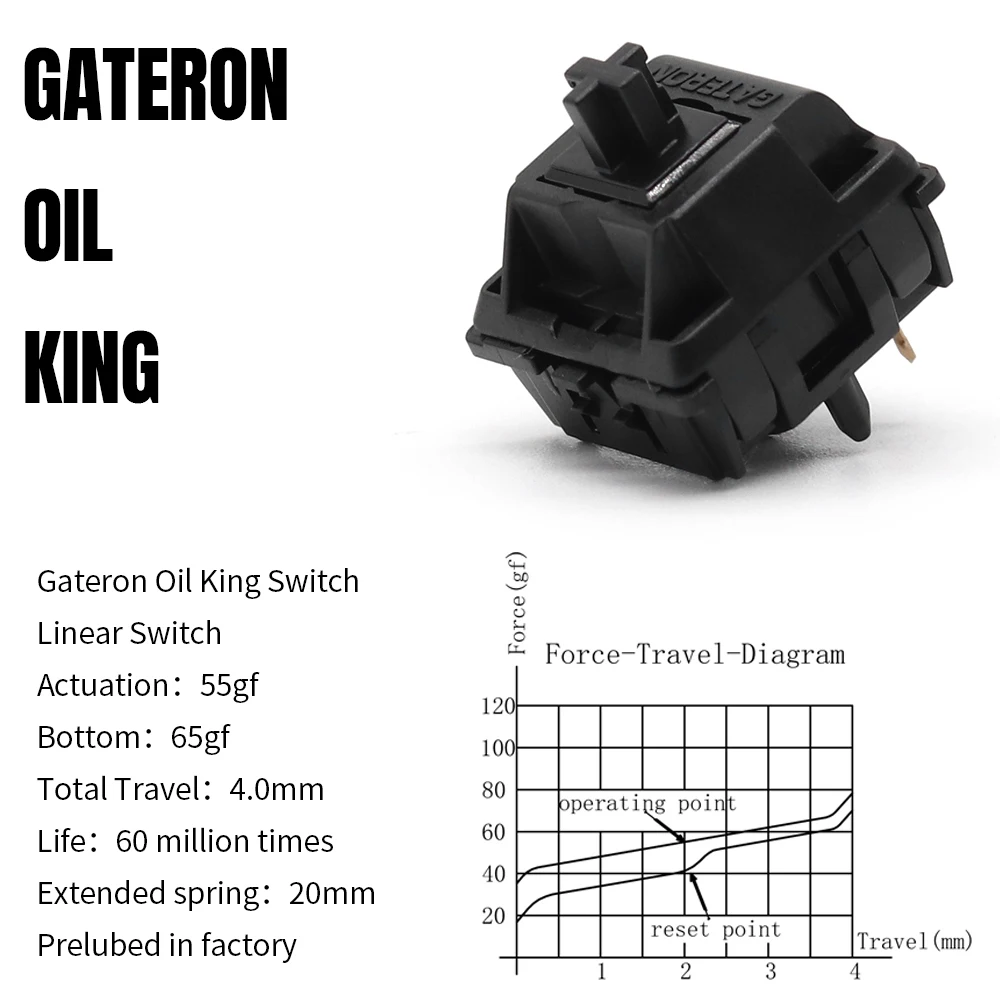 Gateron Oil King Pre Lubed 5pin Switches 55g Linear Mechanical Keyboard Custom Gaming Switch