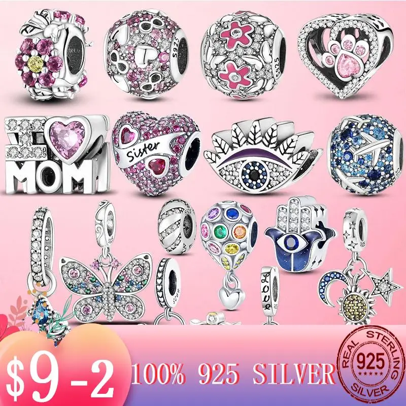 

Лидер продаж 2022, подвеска-подвеска в виде сердца из серебра 925 пробы с фианитами, подходят для оригинального браслета с бусинами, ожерелье, браслет, серебряные украшения