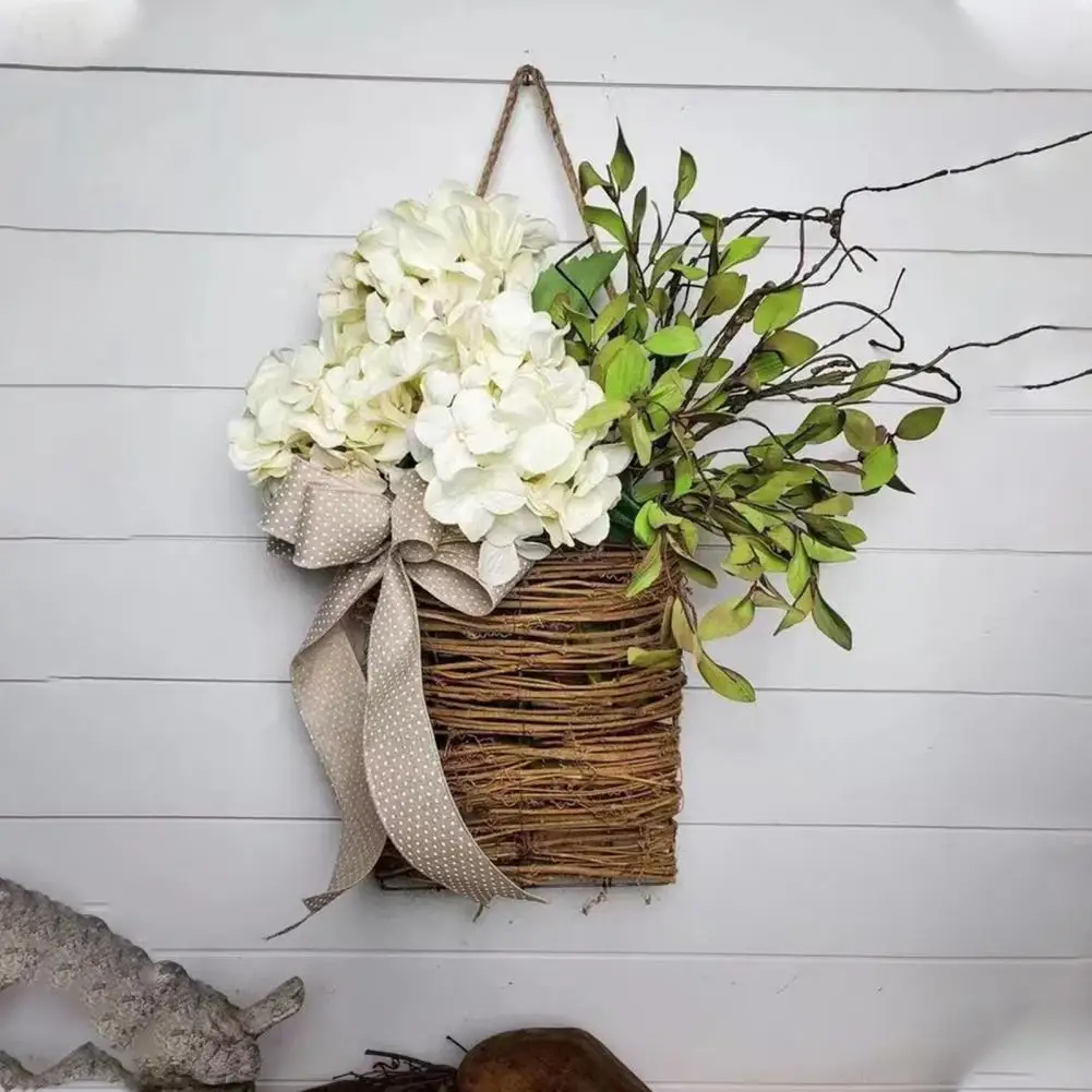 

Fake Flower Basket Non-Withered Decorative Door Hanging Plant Faux Silk Flower Spring Hydrangea Basket Household Supplies