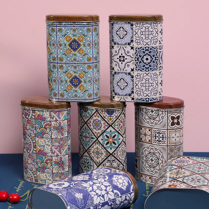 

European-style Wrought Iron Storage Cans Painted Oval Candy Nuts Coffee Beans Sealed Cans Home Tea Cans Jewelry Storage Bottles