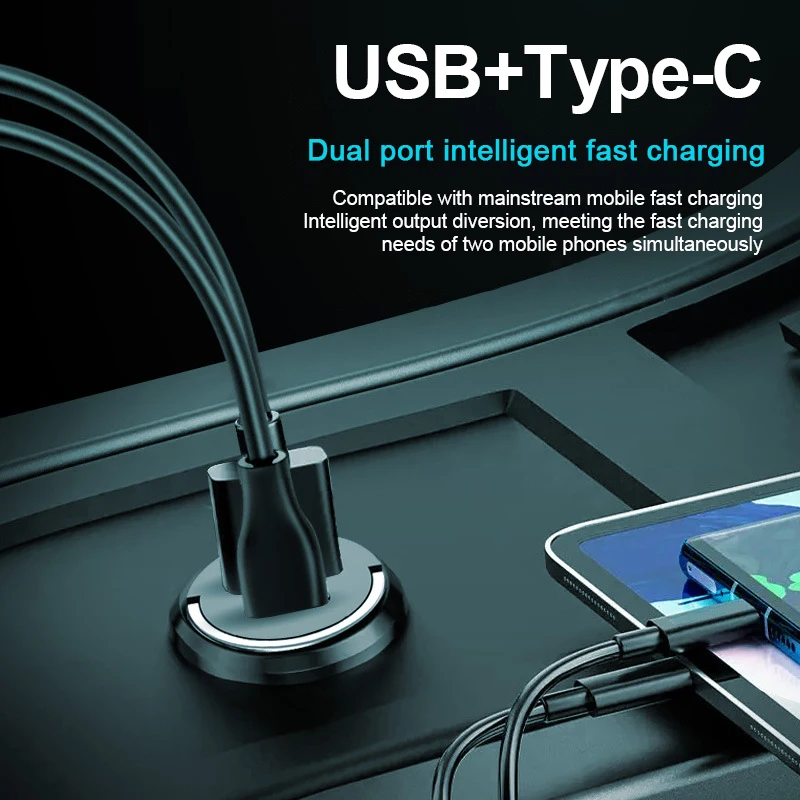 Невидимое автомобильное двухпортовое мини-USB-зарядное устройство 100 Вт адаптер