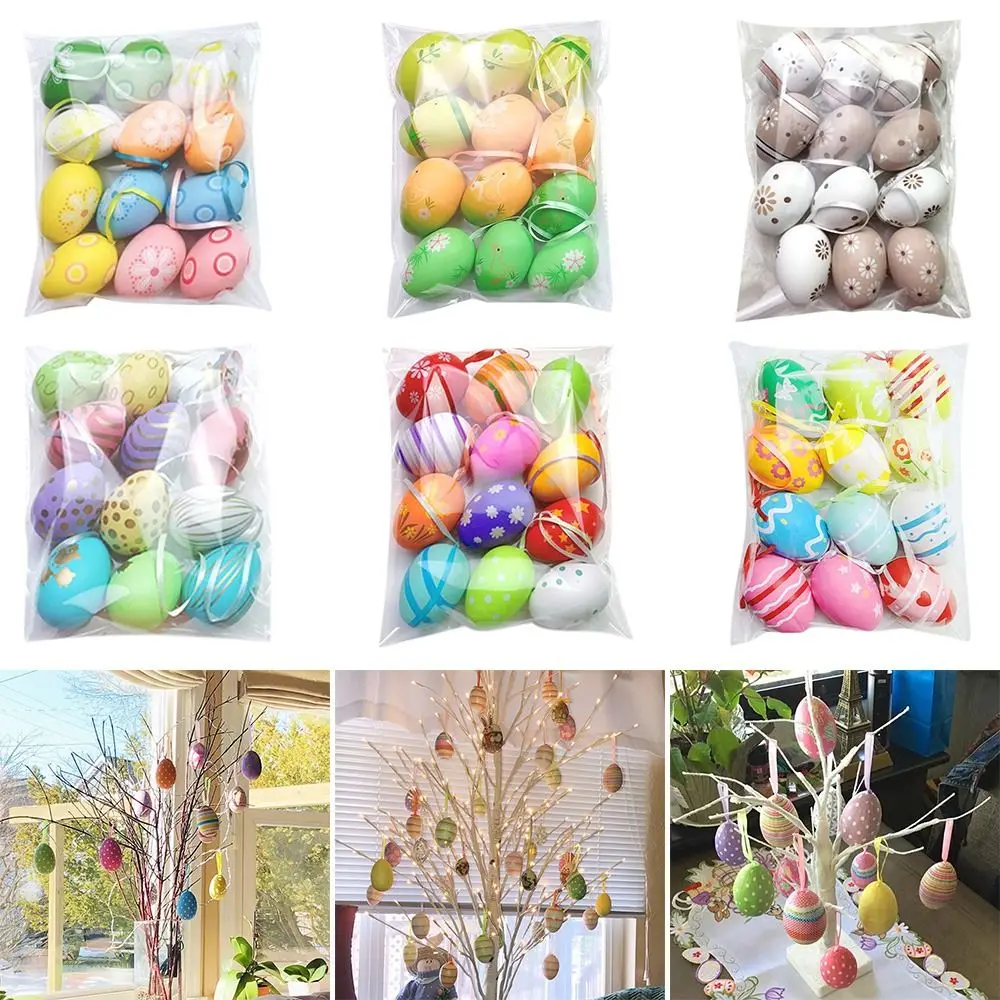 

12pcs Plastic Easter Eggs Happy Easter Decorations Painted Bird Pigeon Eggs DIY Craft Kids Gift Favor Home Decor Easter Party