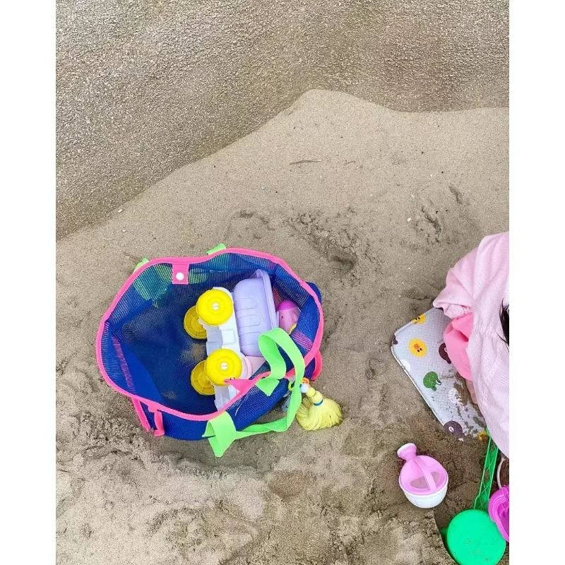 Toy Beach Bag Korean Portable Mesh Beach Bag Leaking Bath Bag Bath Pocket Large Capacity Travel Swimming Storage Bag Toy Basket
