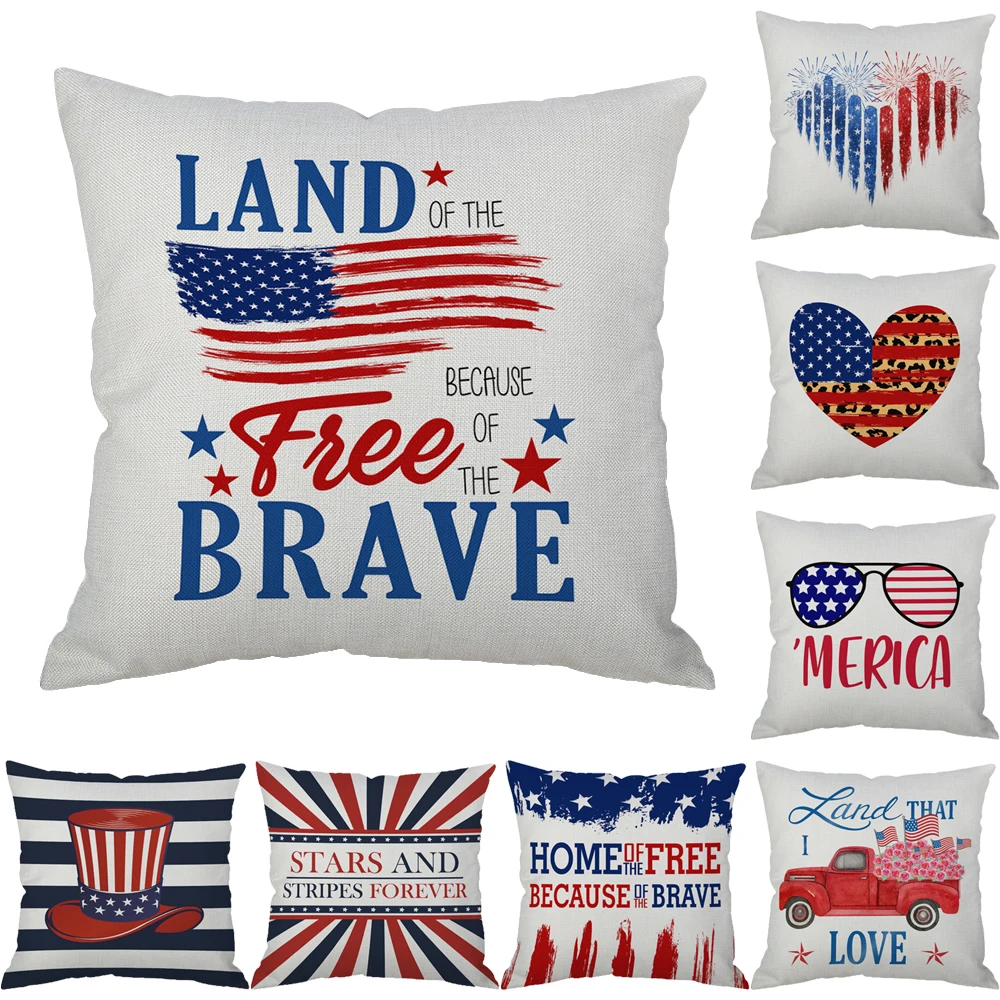 

Наволочка для подушки с американским изображением Дня независимости, декоративная наволочка с красным и синим флагом для офиса и дивана, до...