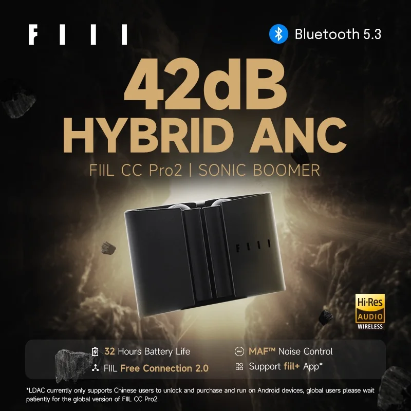 

Наушники FIIL CC Pro2 42dB ANC Bluetooth 5,3 TWS наушники MAF™Шумоподавляющие металлические наушники для зарядки 32H