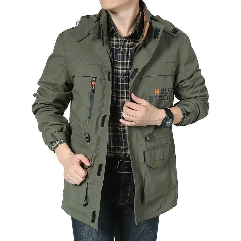 

Hiking Jackets for Men Spring Young Casual Mid-Length Outdoor Windbreaker Fishing Windproof Hook&Loop Slim Coat Hunting Clothes