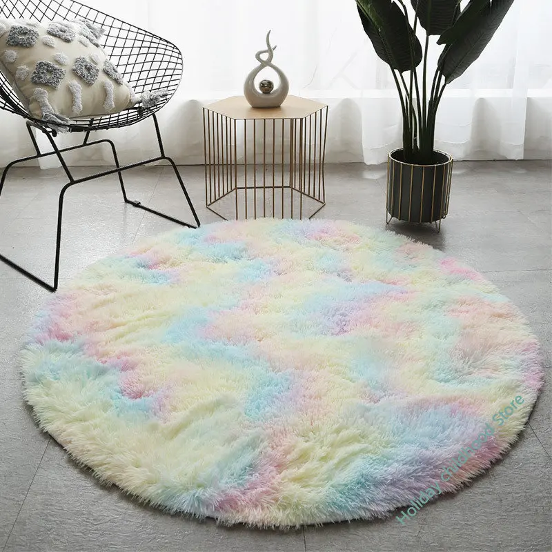 

Round Plush Carpet For Living Room Anti-slip Fluffy Large Area Mat Thick Bedroom Decorative Carpets Floor Soft Rug Home Pink Rug