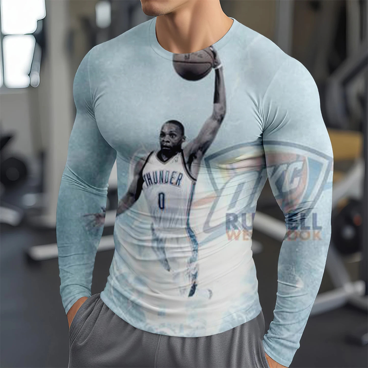 Футболка С Длинным Рукавом Russell Westbrook 3D Принтом Модная Спортивная Одежда Удобный