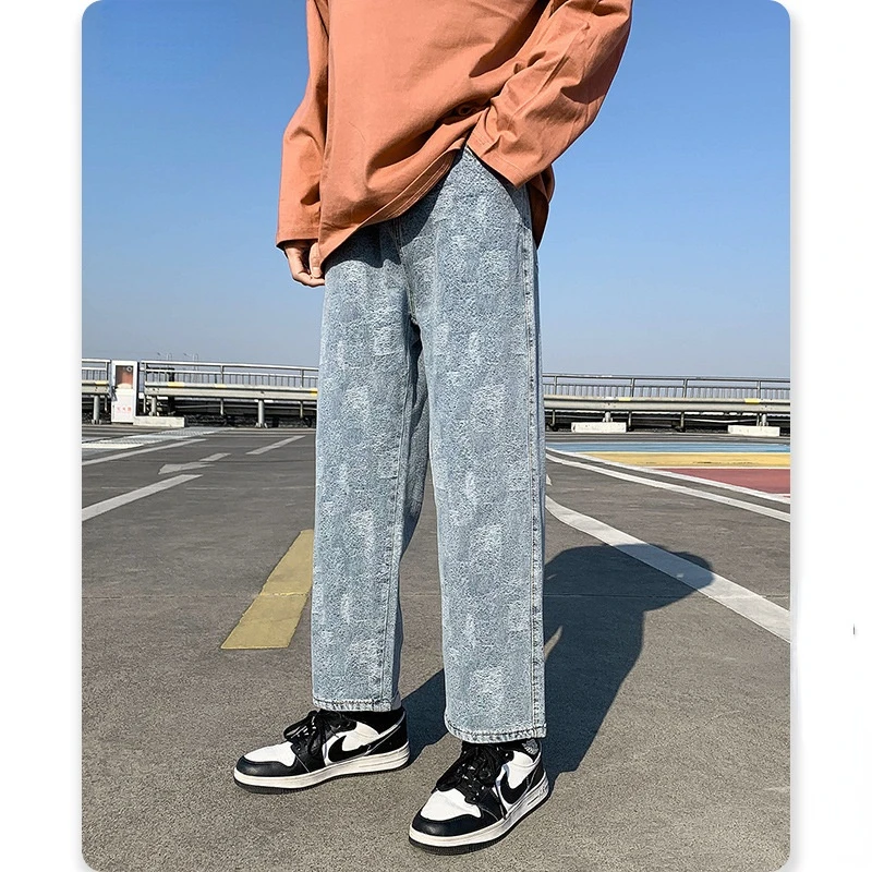 

Spring New Streetwear Baggy Jeans Men Korean Fashion Blue Straight Wide Leg Pants Harajuku Men's Clothing Casual Denim Trousers