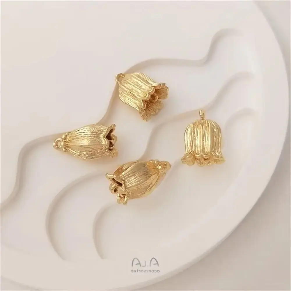 Колокольчик с кисточкой и шляпа орхидеи 14-каратное золото аксессуары для ушей