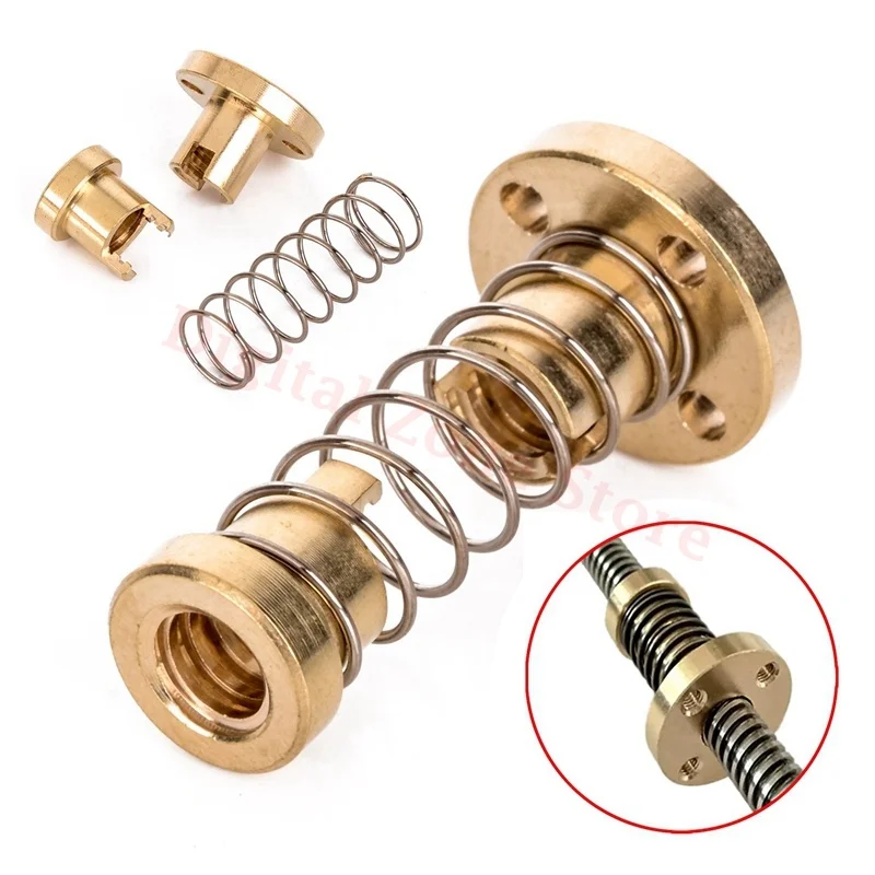 

3D Printer T8 Anti Backlash Spring Loaded Nut Pitch 2mm for 8mm Threaded Rod Lead Screw