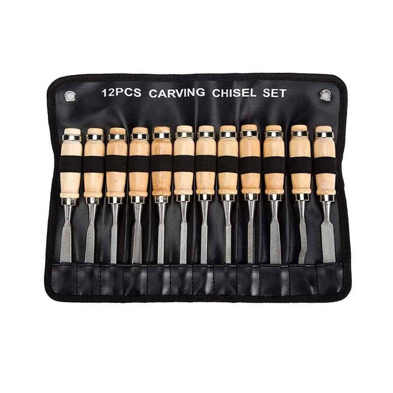 

Professional Wood Carving Chisel Set - 12 Piece Sharp Woodworking Tools With Carrying Case - Great For Beginners