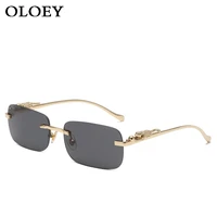 rimless rectangle sunglasses women 2022 luxury brand fashion blue light frame leopard shade small square sun glasses for men