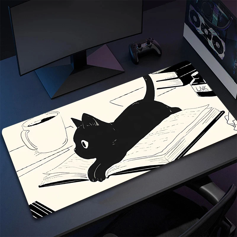 

Black Cat Large Mouse Pad Gamer 90x40 Kawaii Computer Desk Mat Pc Cabinet Games Mousepad Anime Office Accessories Keyboard Mats