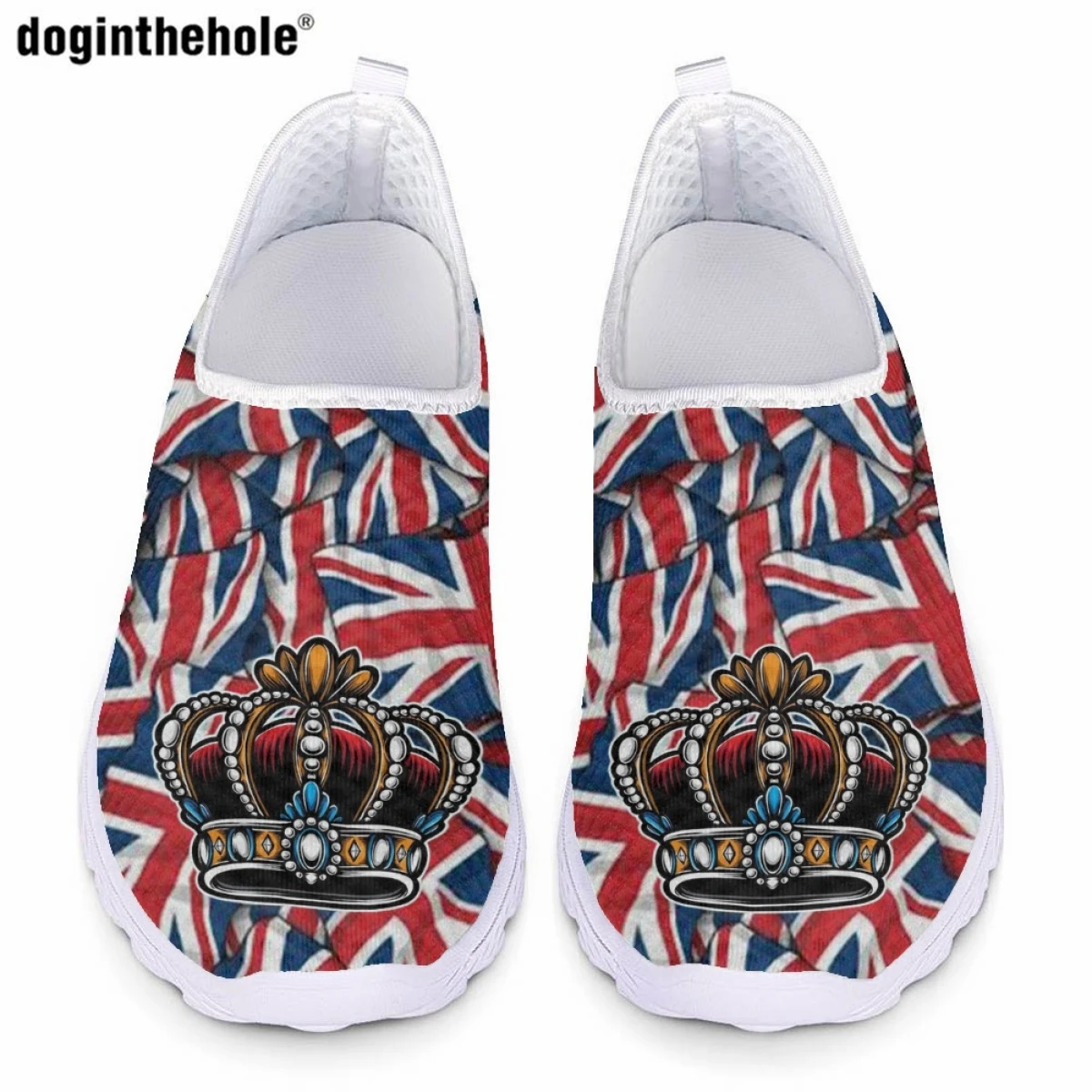 

Doginthehole британский флаг художественный дизайн корона печатная Повседневная плоская обувь для женщин модная новая трендовая уличная дышаща...