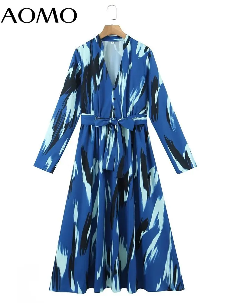 

Женское ТРАПЕЦИЕВИДНОЕ ПЛАТЬЕ AOMO, офисное платье с длинным рукавом и принтом, модель SL58A, 2022