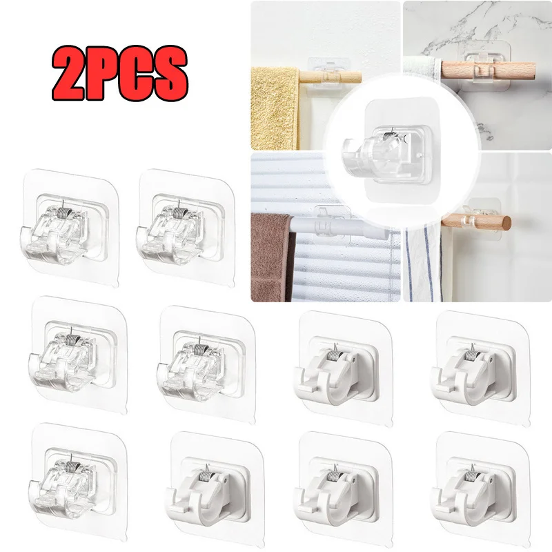 

Rod Holder Clamp Hooks Fixed Hanging Clips Nail-Free Adjustable Universal Curtain Self Adhesive Storage Bedroom Organizer House