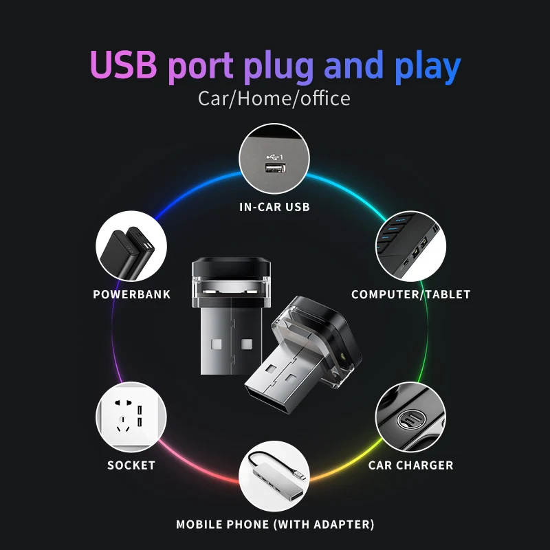 Мини-USB светодиодный автомобильный светильник интерьерный атмосферный