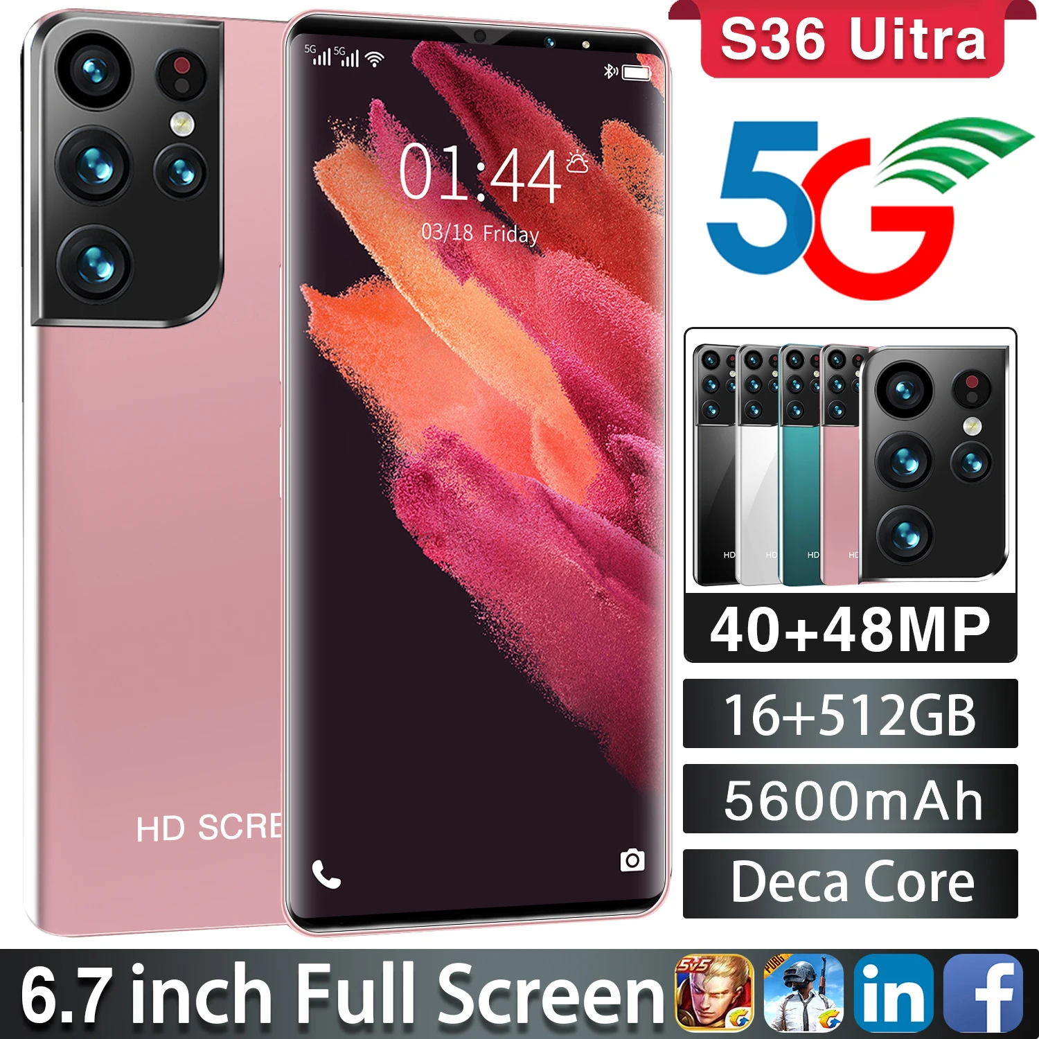 

Смартфон S36 Ultra, 6,7 дюйма, HD +, Android 10, 40 + 48 МП, 16 + 512 ГБ