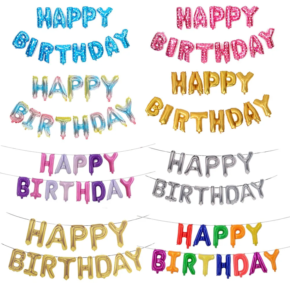 

13pcs of letters Foil balloons 16 inch Happy birthday balloon set Girls boy children adult DIY party decoration event supplies