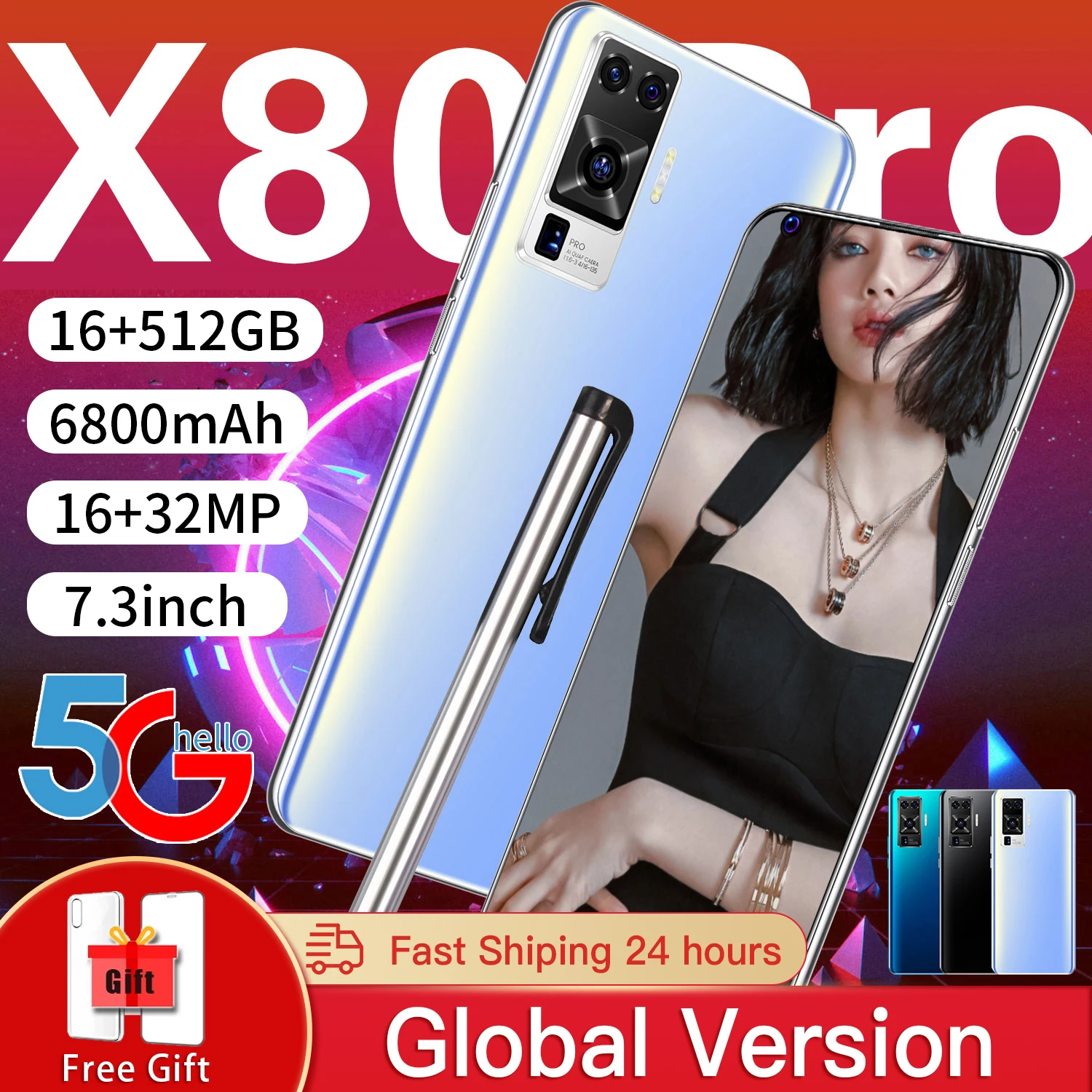 

Смартфон X80 Pro, 2022 дюйма, 16 + 32 МП, 7,3 ГБ, 512 мАч