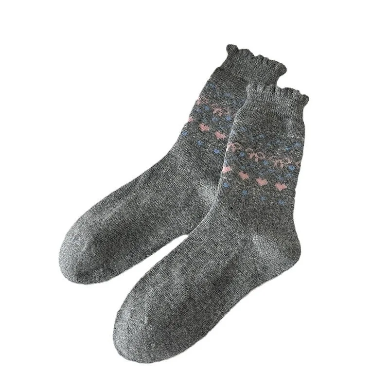 Корейские шерстяные носки Love женские теплые толстые рождественские чулки Fair Island