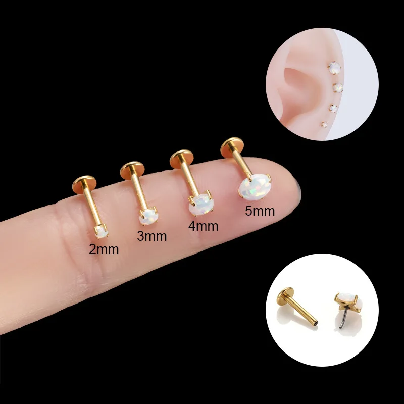 

G23 Titanium Piercing Labret Studs Insert Push-Pin Opal Helix Cartilage Ear Lobe Lip Nail Piercing Body Jewelry Wholesale Goth