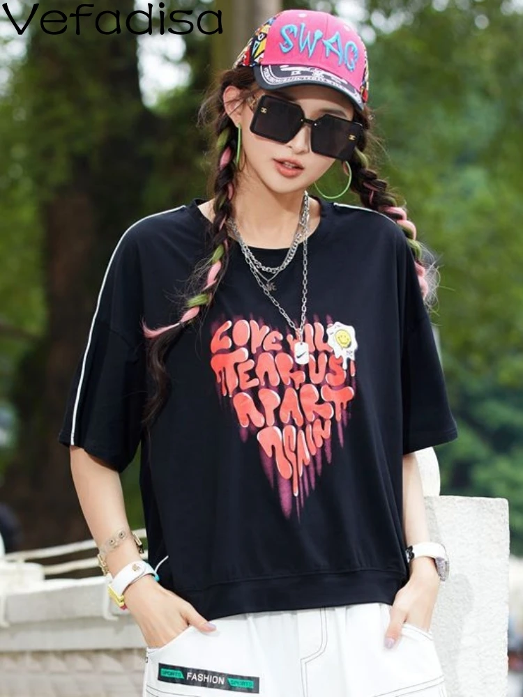 

Vefadisa 2023 Summer Women Fashion T-shirt Casual Fashion Solid Color Top Personalized New Trendy Girl Short Sleeve ZY1648