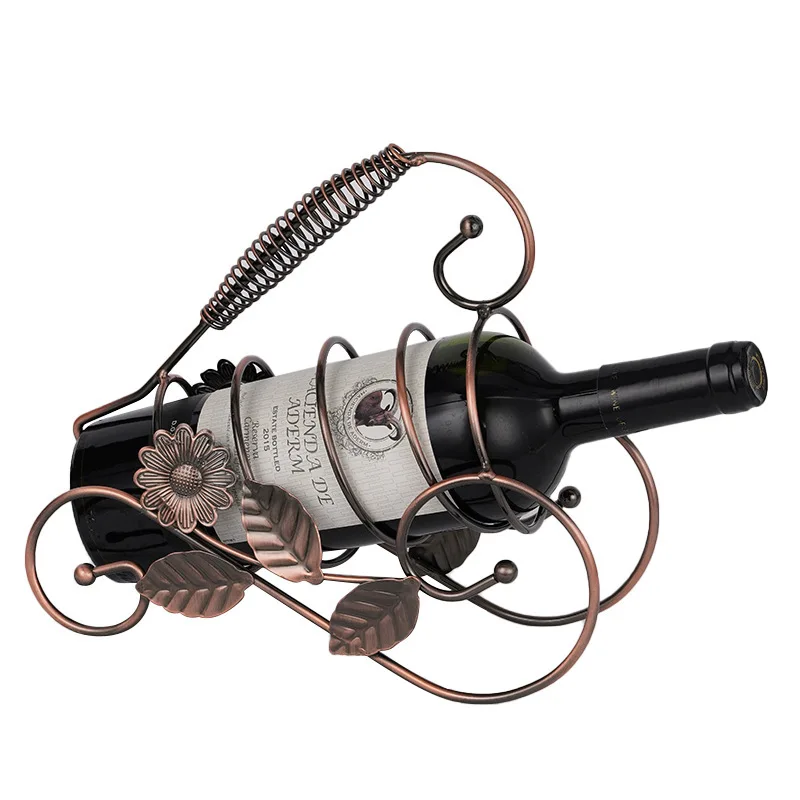 

European and American copper color retro wrought iron portable wine rack creative wine rack hotel living room home decoration or