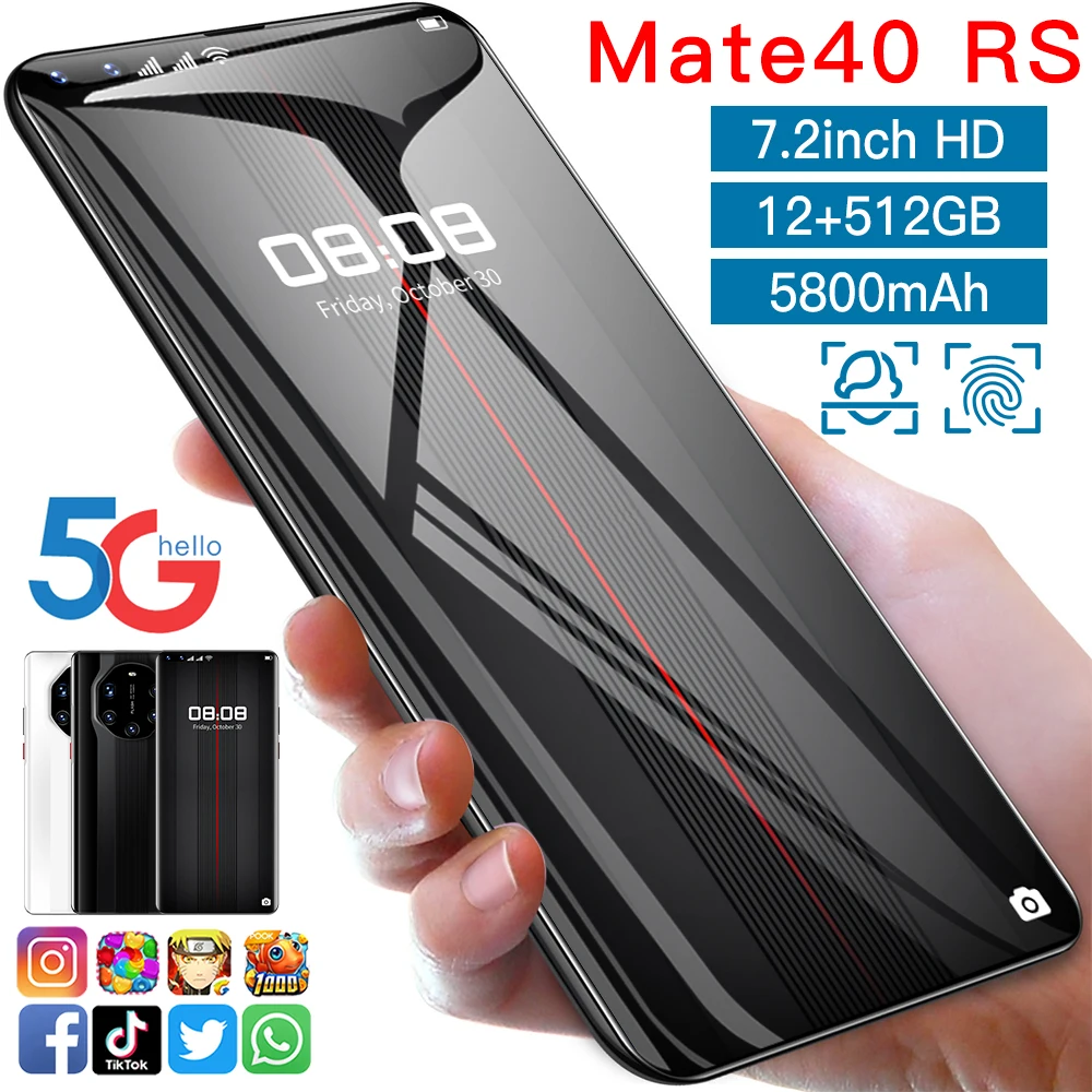 

Новый сотовый телефон Mate40 RS, HD дисплей 7,2 дюйма, аккумулятор 5800 мач, 12 Гб ОЗУ + 512 Гб ПЗУ, распознавание лица, телефон с двумя Sim-картами, Android 10,0