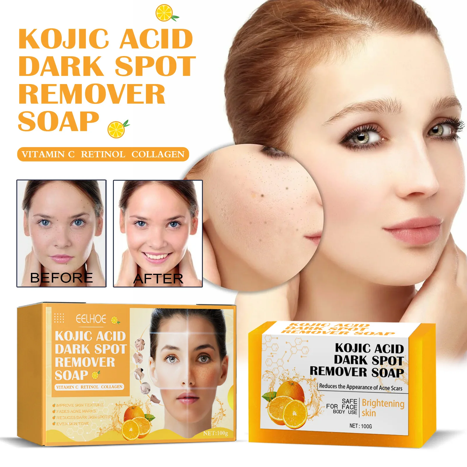 

EELHOE Kojic Acid Soap Cleansing Skin Facial Soap Lightening Dark Spots Cleansing Pore Exfoliating Skin Care Soap hand soap